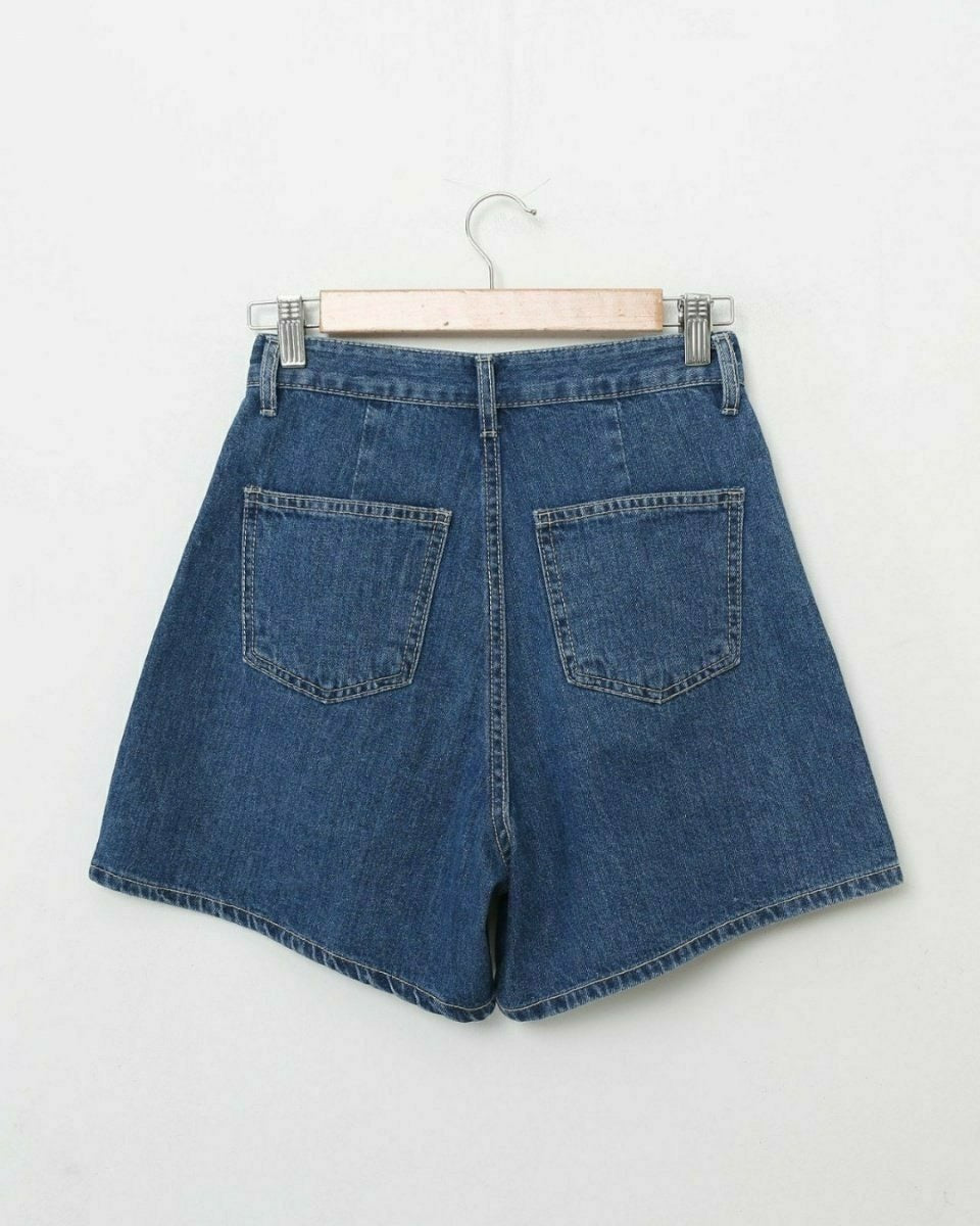 pintuck denim shorts