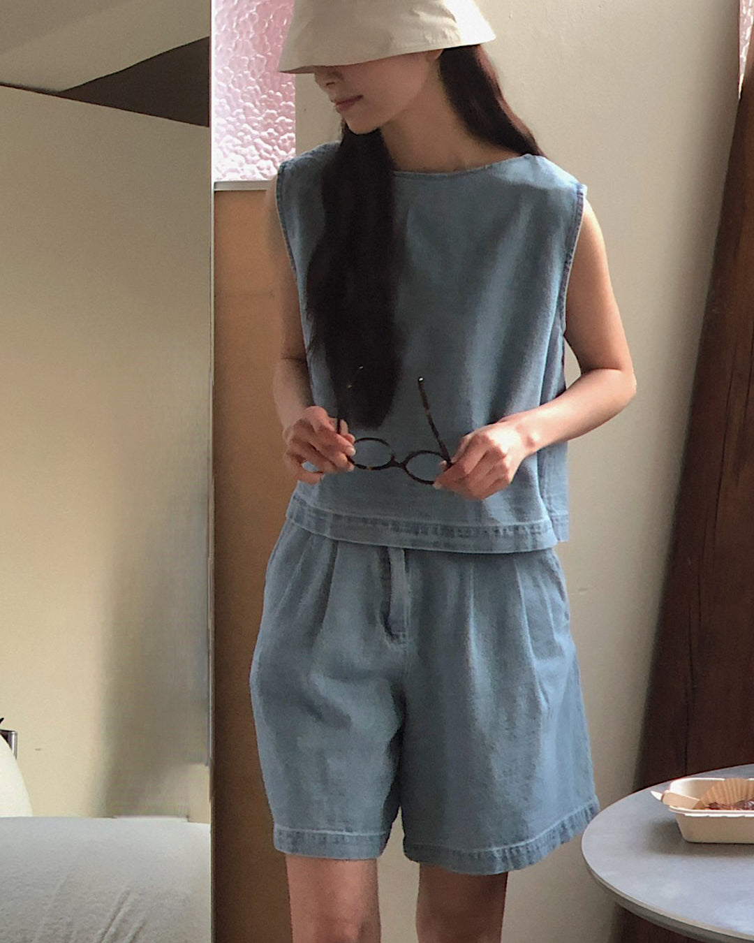 denim vest + shorts set