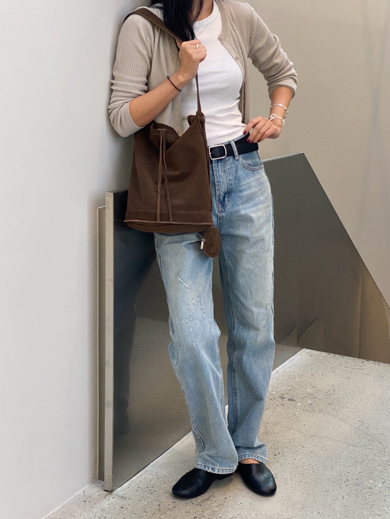 suede bucket bag