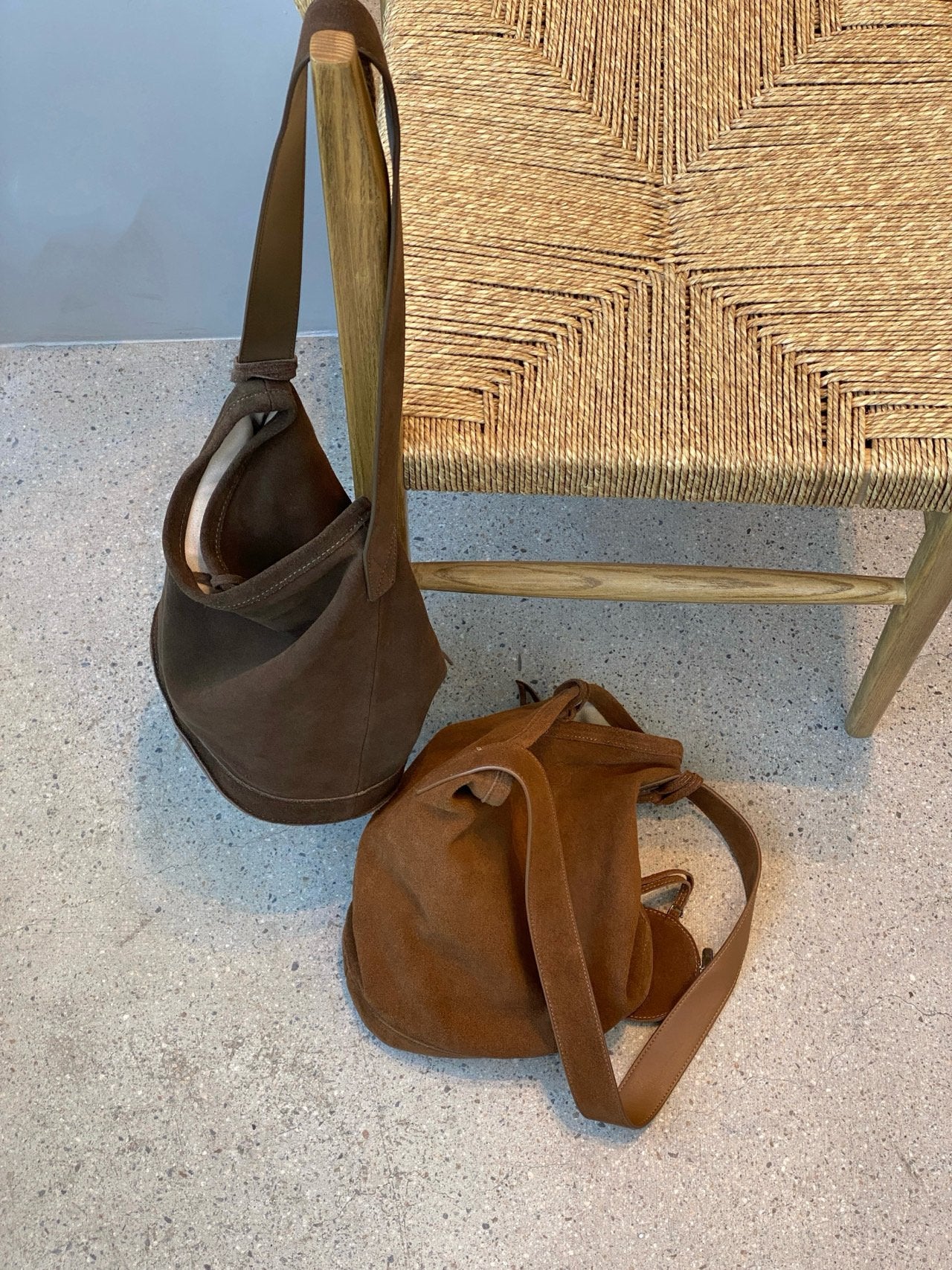 suede bucket bag