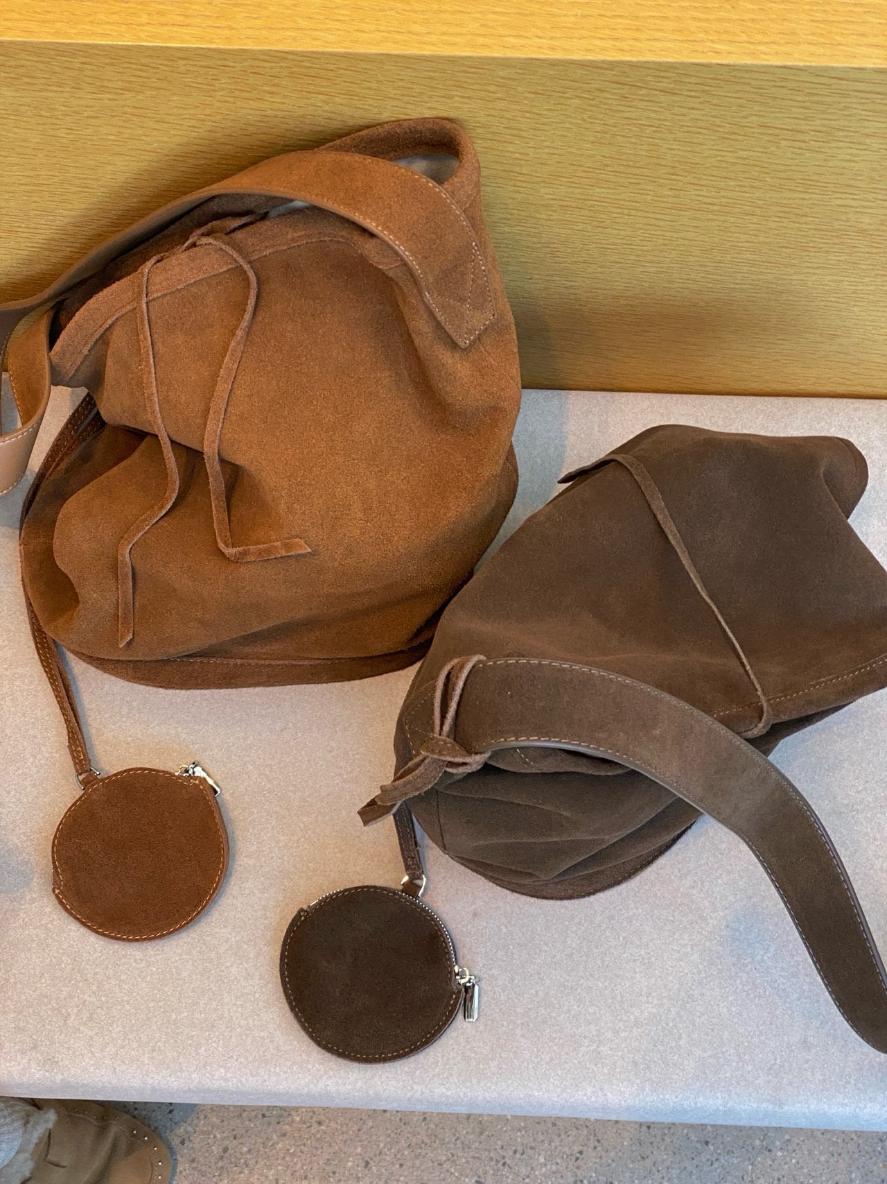 suede bucket bag