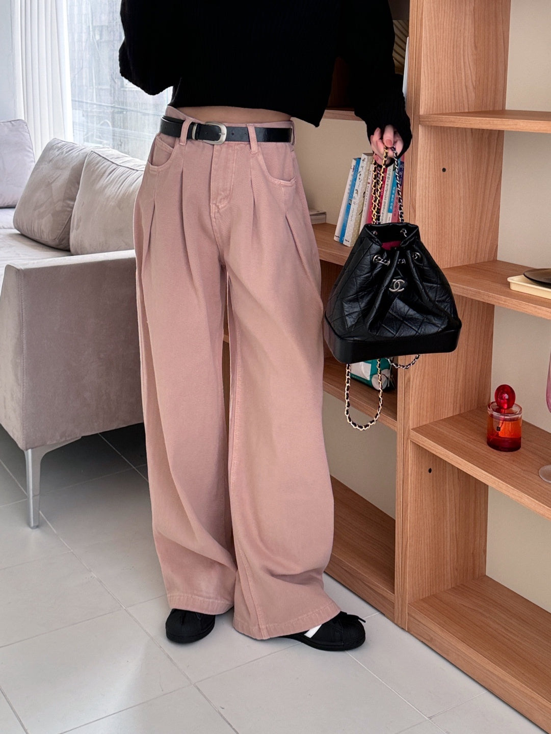 wide leg pintuck pants