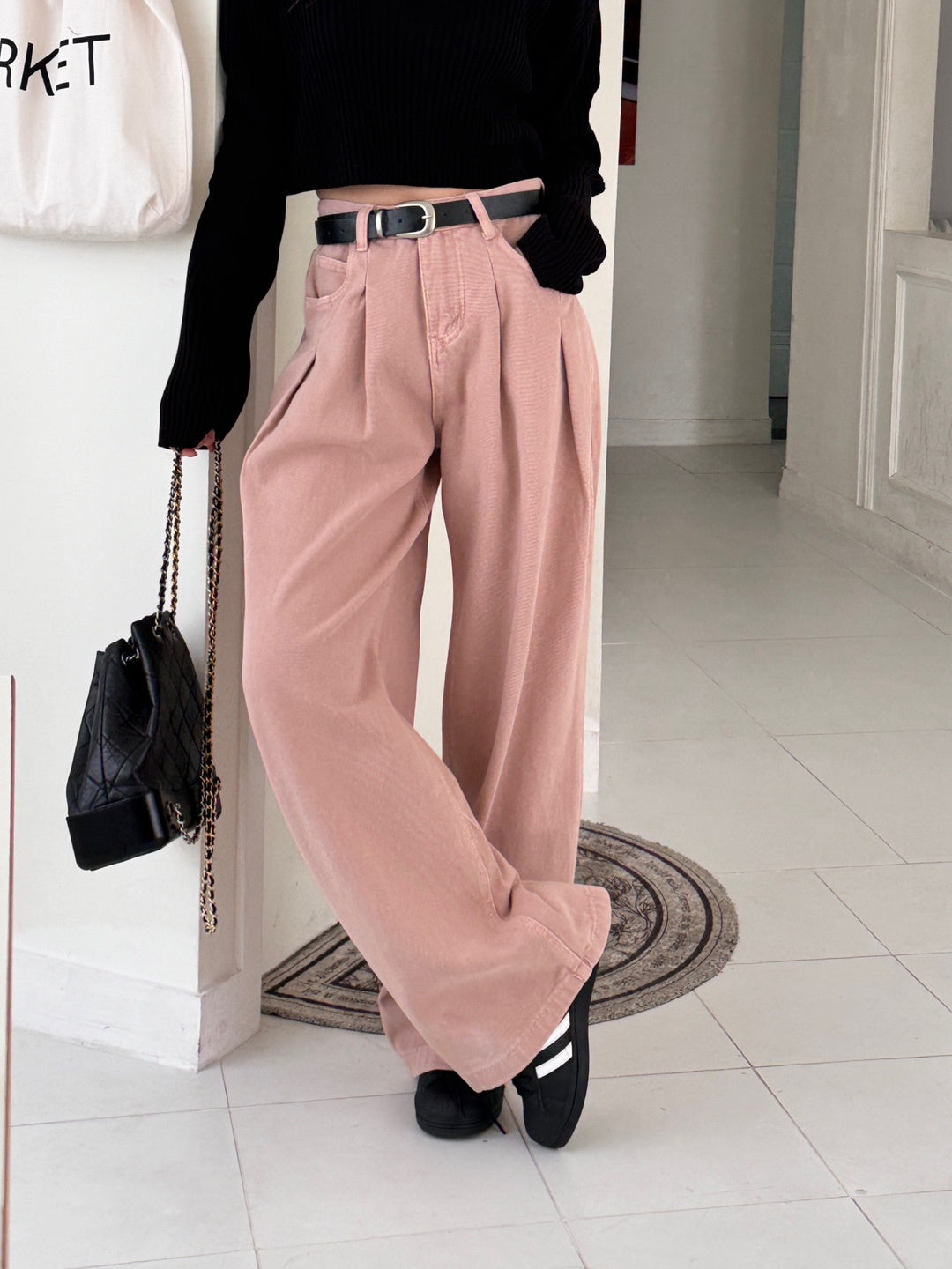 wide leg pintuck pants